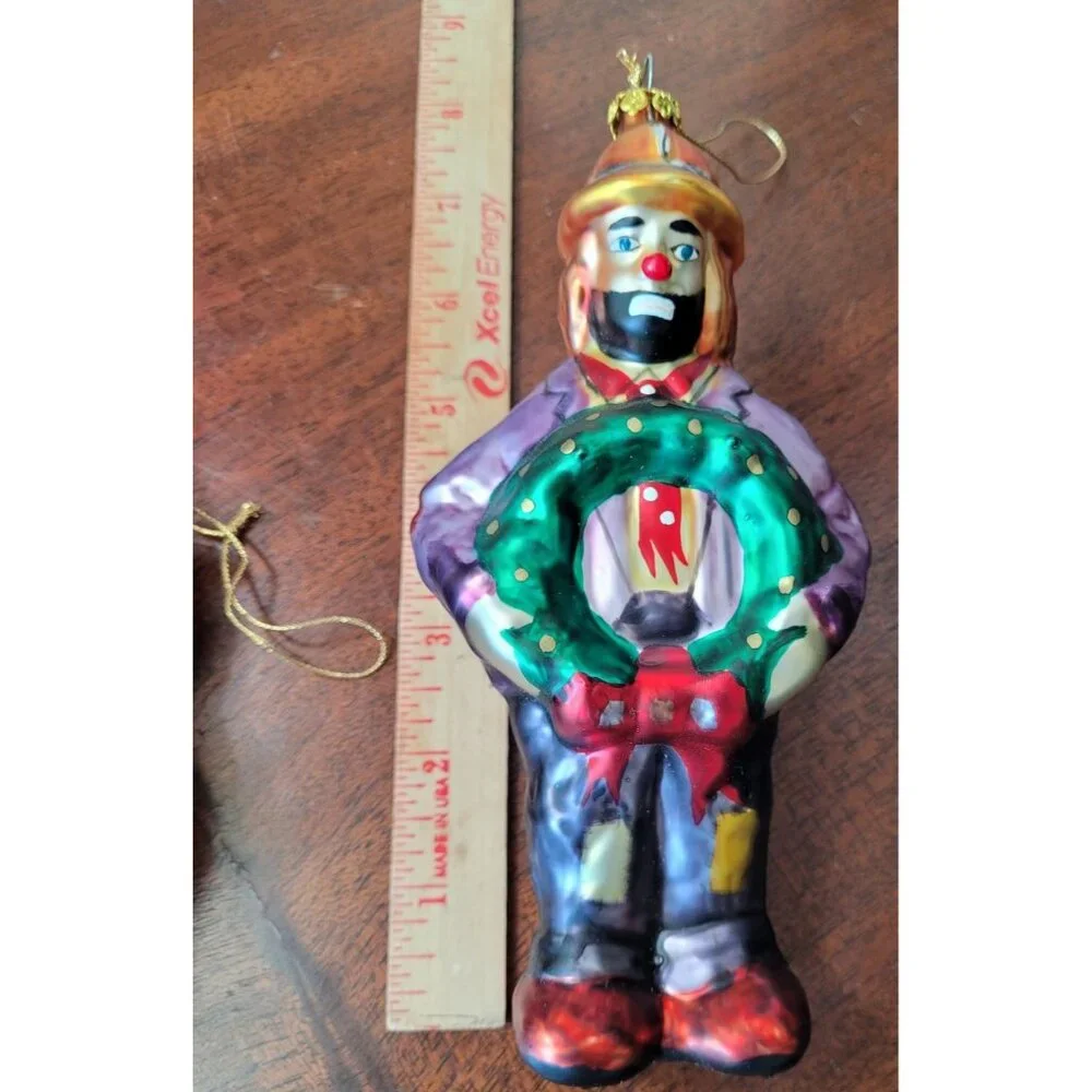 1997 EMMETT KELLY‎ JR. Christmas Ornament Clown Glass  #9698 Flambro Exclusive